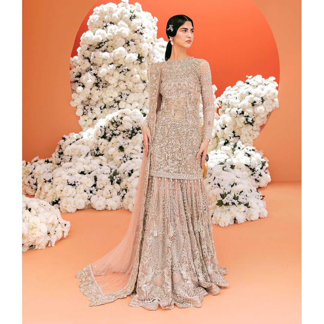 Classy Designer Partywear and Wedding Embroidered Short kameez with skirt Bespoke made to order - DN-1199