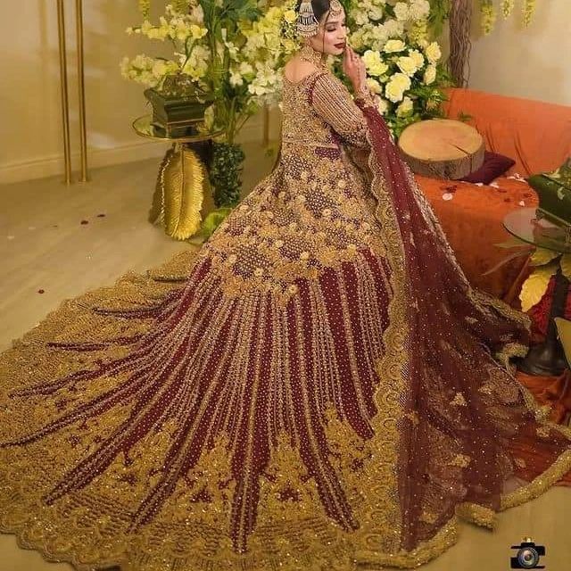 Red Designer Bridal Long Trail Lehenga with Split Embroidered Anarkali - DN-1579