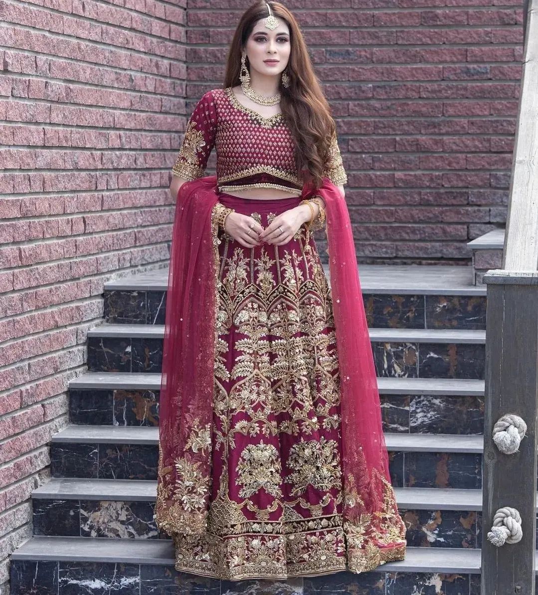 Rani Pink Designer Indian Bridal Lehenga with Embroidered Crop top - DN-1514