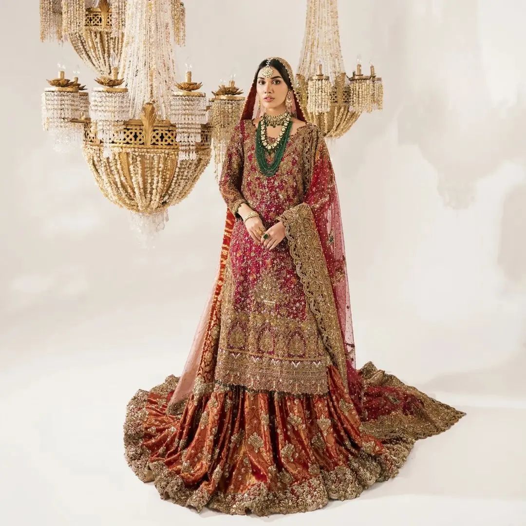 Pakistani Designer Wedding Embroidered long Trail Lehenga with Kurti designs - DN-1578