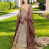 Golden Pakistani Waleema Long Trail Anarkali with Embroidered Lehenga - DN-1563