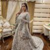 IVORY WEDDING LONG TRAIL BRIDAL GOWN WITH SILVER EMBROIDERY - DN-1939