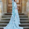 WEDDING BLUE LONG TRAIL LEHENGA WITH SILVER EMBROIDERY - DN-1936