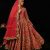 Classy Pakistani Wedding Orange Anarkali with Green skirt and Embellishment - DN-1470