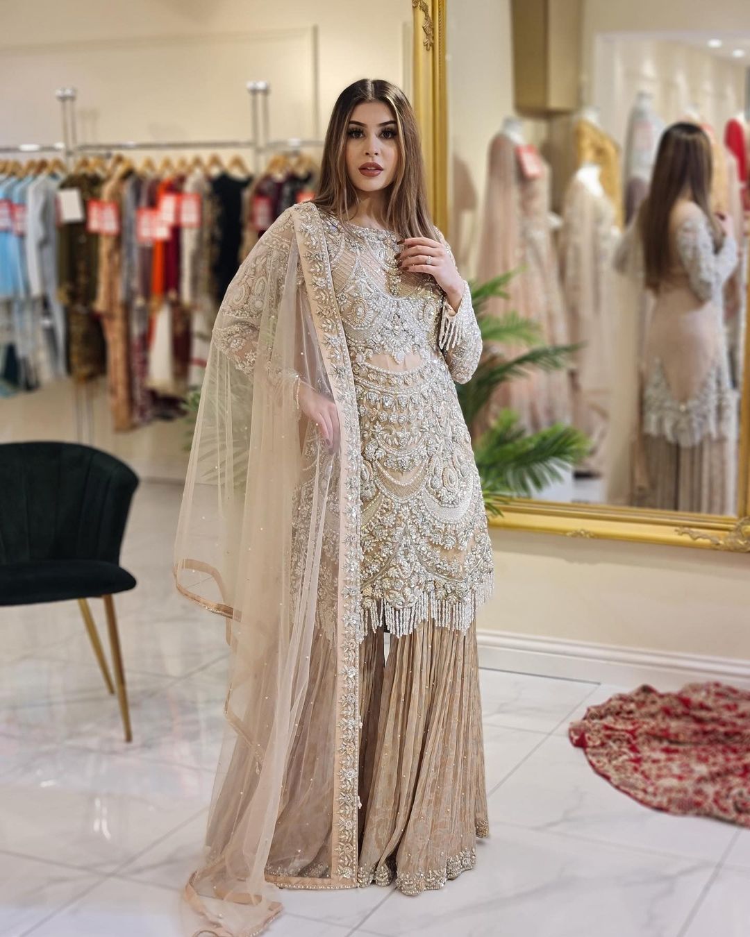Designer Pakistani Partywear Embroidered kameez with Garara and Bespoke made to order - DN-1171