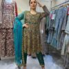Green Designer Partywear Peplum with Pant and Embroidery Bespoke - DN-1186