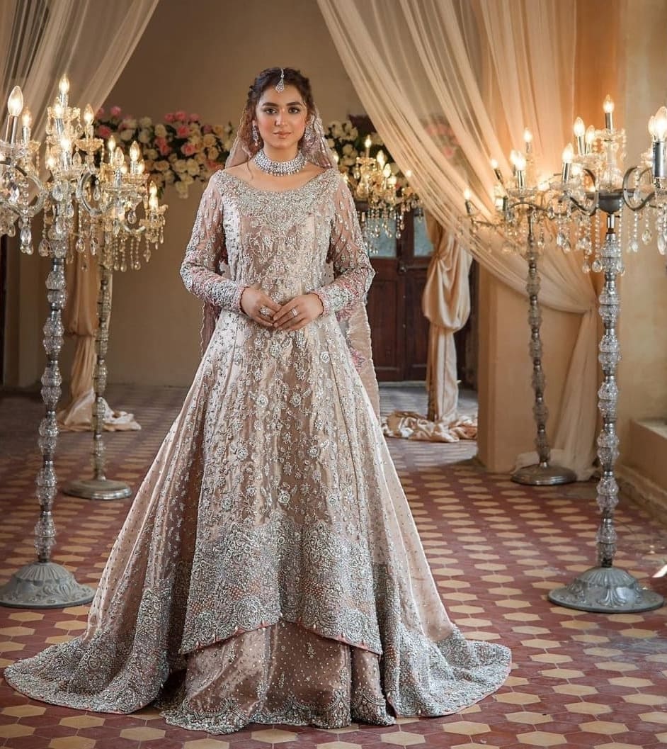 Classy Designer wedding and Reception long trail Peplum with lehenga and Embroidery Bespoke - DN-1181