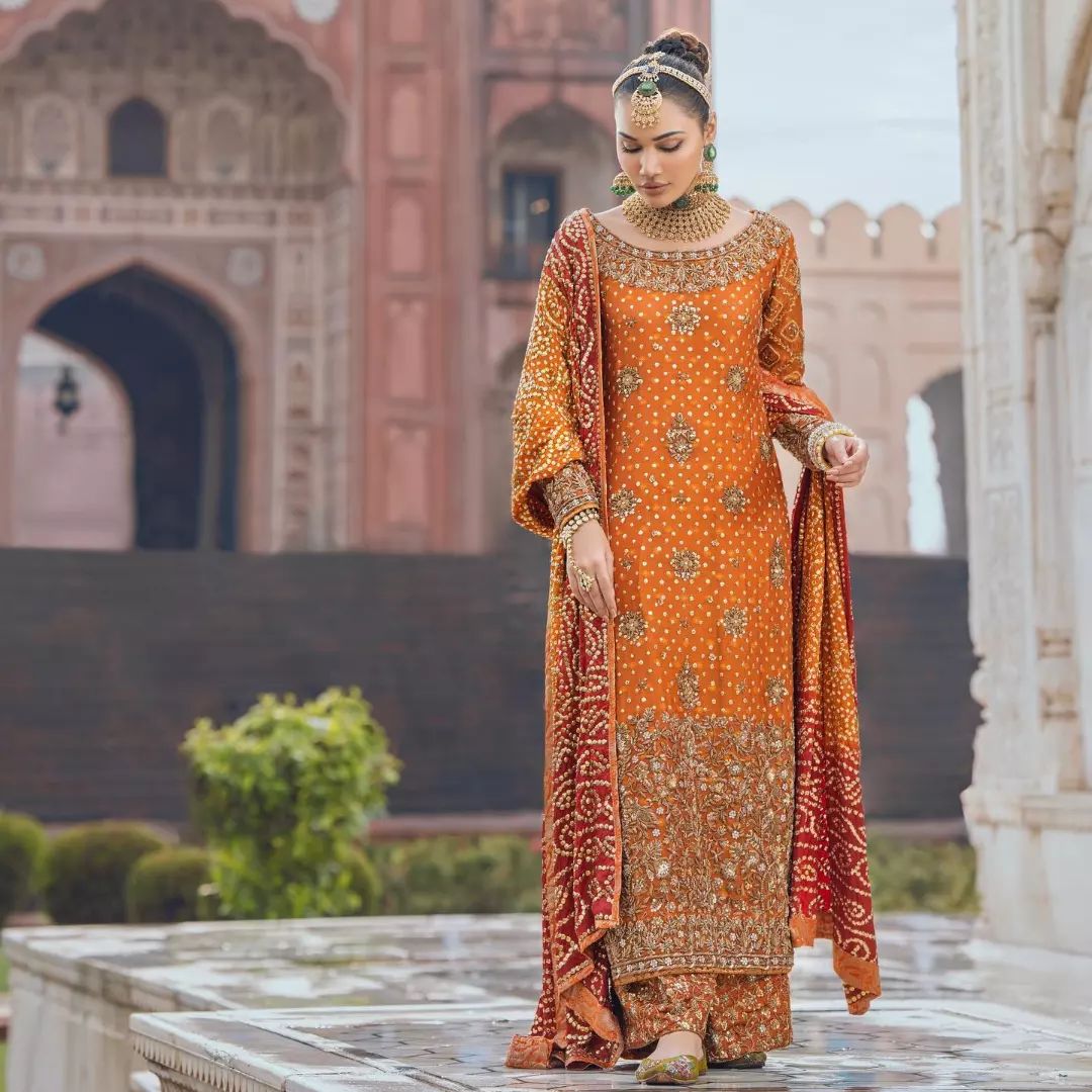 Yellow Designer Partywear long Kameez with Palazzo and Embroidery Bespoke - DN-1180