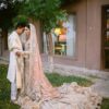 IVORY WEDDING LONG TRAIL BRIDAL GOWN WITH GOLDEN EMBROIDERY - DN-1933
