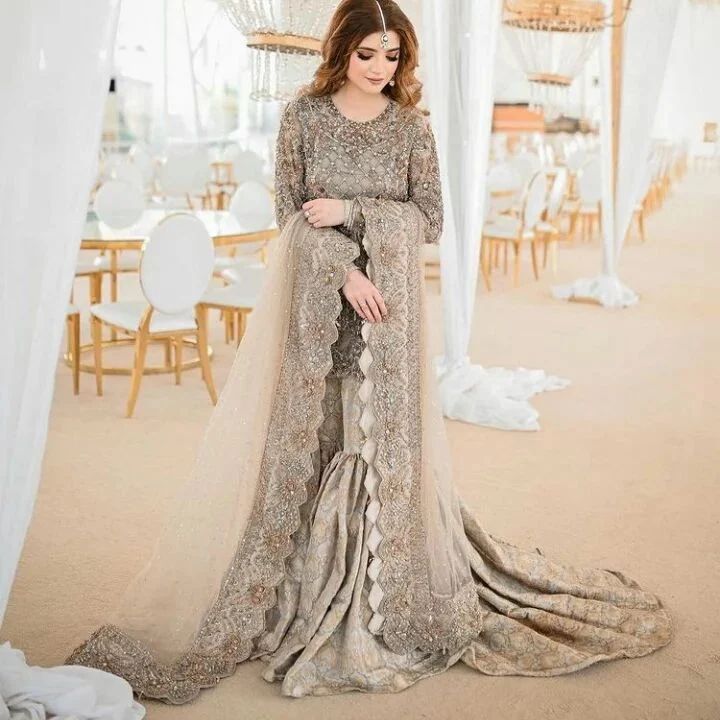 TRADITIONAL WEDDING  SHARARA  WITH SILVER EMBROIDERY - DN-1930