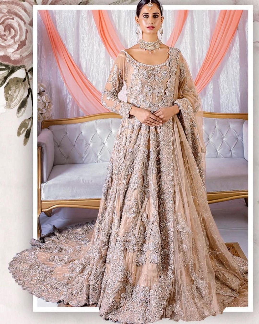 TRADITIONAL LONG TRAIL WEDDING GOWN WITH EMBELLISHMENT - DN-1931