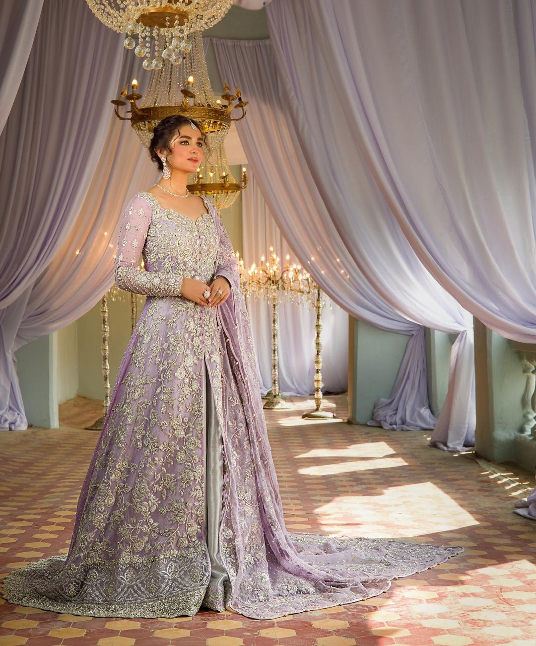 LIGHT PURPLE DESIGNER ANARKALI WITH LEHENGA AND EMBELLISHMENT - DN-1927
