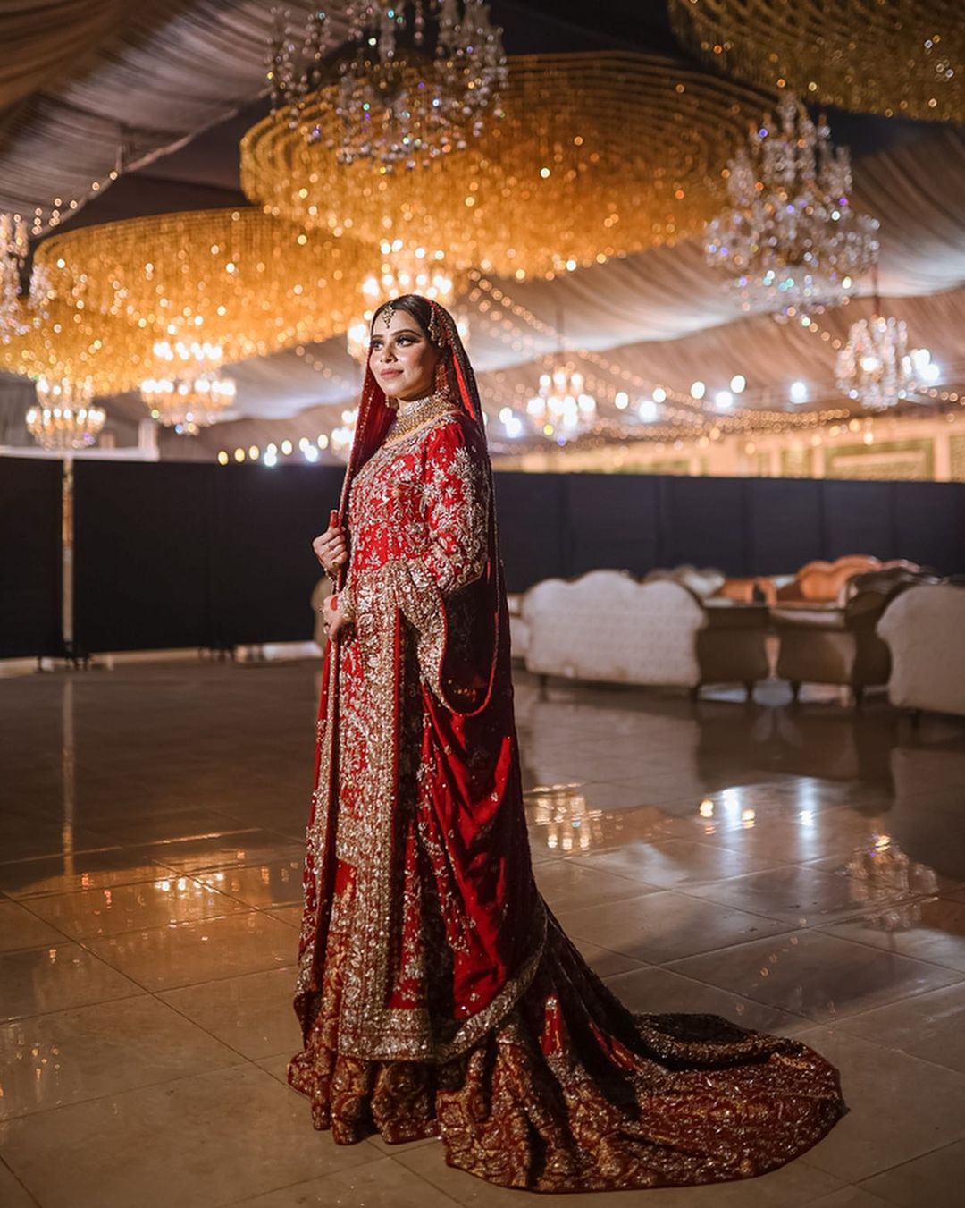 TRADITIONAL RED WEDDING LEHENGA WITH GOLDEN EMBROIDERY - DN-1923