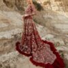 TRADITIONAL RED WEDDING LONG TRAIL GOWN WITH GOLDEN EMBROIDERY - DN-1917