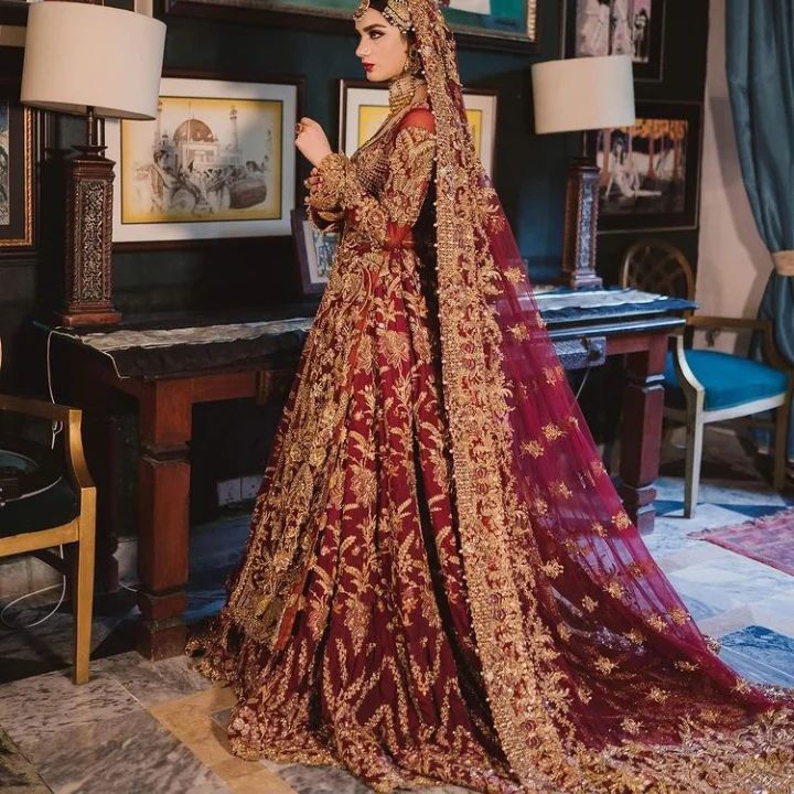 TRADITIONAL RED LONG KAMEEZ WITH TRAIL LEHENGA WITH HAND WORK - DN-1920