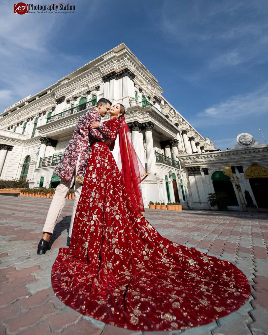MAROON WEDDING LONG TRAIL LEHENGA  WITH EMBELLISHMENT - DN-1689