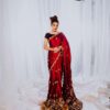Maroon Designer Partywear and Reception Saree with Golden Embroidery Bespoke - DN-1174