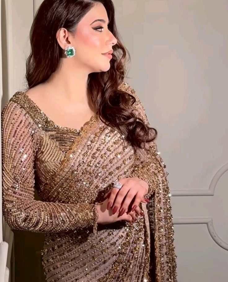 Golden Sequin Saree – Most Trending Luxury Ethnic Attire for Weddings & Parties DN - 3020