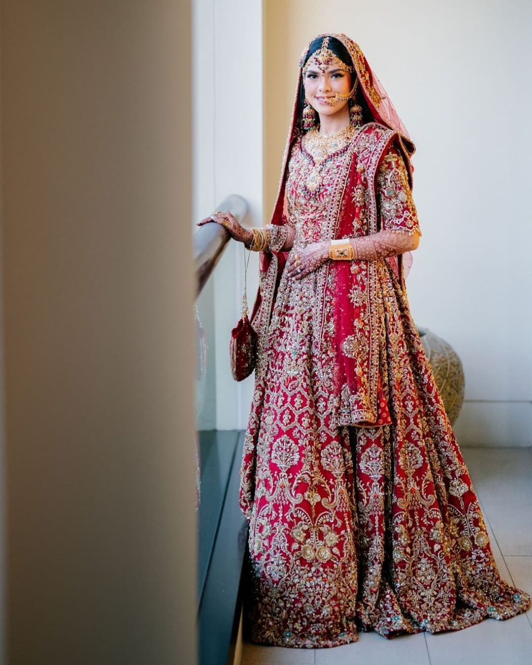 Red Designer Indian and Bridal Long Anarkali with Golden Embroidery - DN-1495