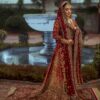 RED EMBROIDERED LONG KAMEEZ WITH LEHENGA WITH EMBELLISHMENT - DN-1913