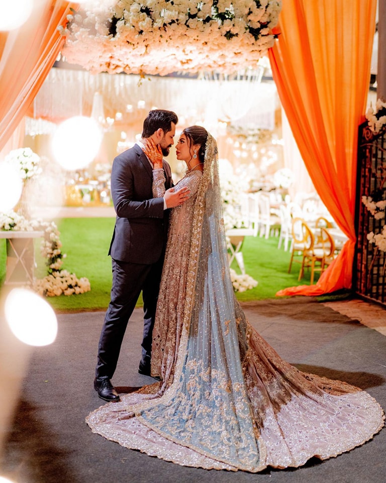 Designer Pakistani wedding Waleema Long Trail Anarkali with Lehenga and Embellishment - DN-1493
