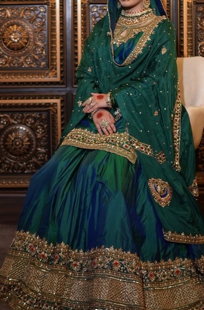 Emerald Green Bridal Lehenga with Heavy Zardosi, Dabka & Intricate Handwork Dupatta DN- 3008