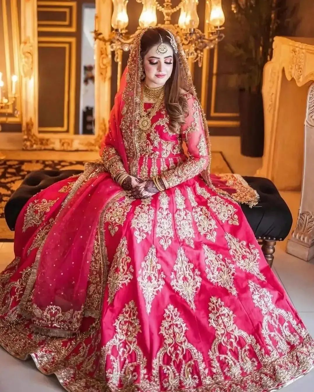 Traditional Pink Designer Indian and Pakistani Wedding Anarkali with Golden Embroidery - DN-1491