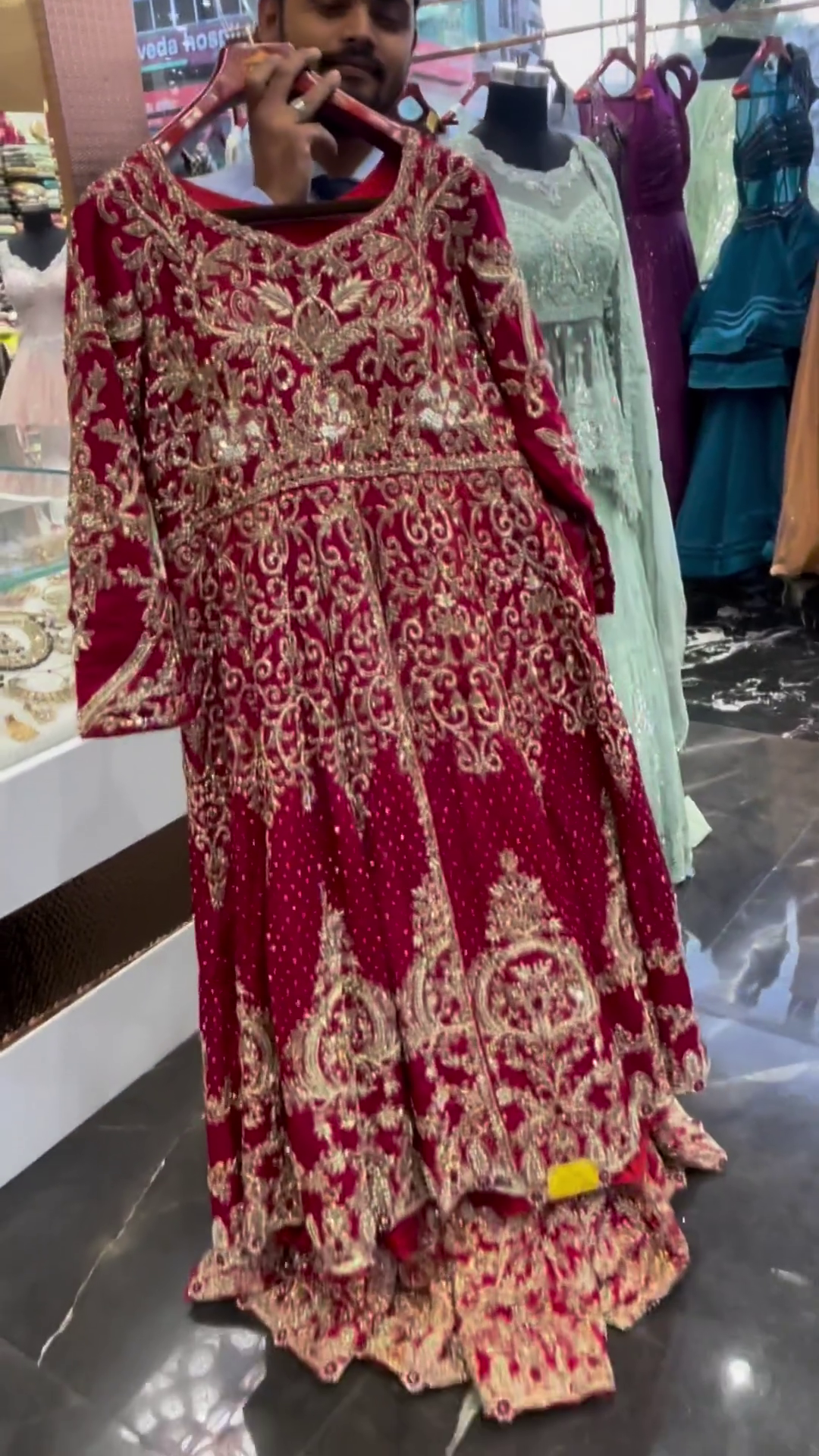 Red Designer Pakistani Wedding Split Anarkali with Sharara - DN-1458