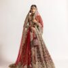 Red Designer Pakistani Bridal Split Jacket with Lehenga  and Embellishment - DN-1486
