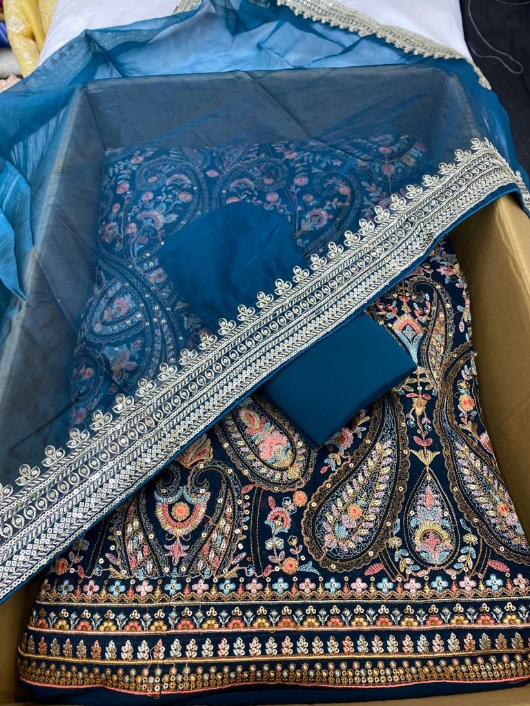 Pakistani Wedding Designer Suit Unstitch hEavy georgeote suit - DN-1093