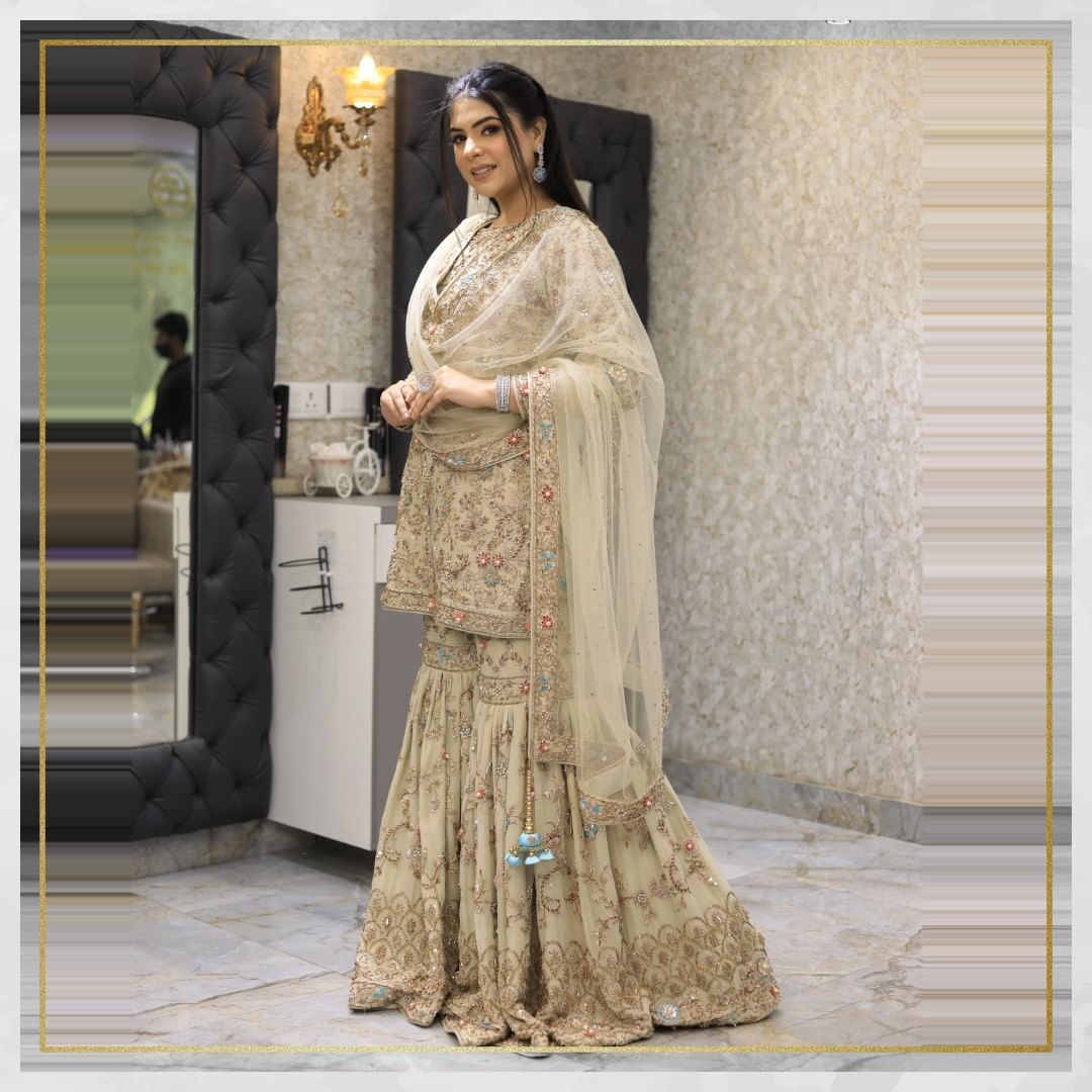 Wedding Golden Bridal Sharara With Golden Embroidery- DN-1993