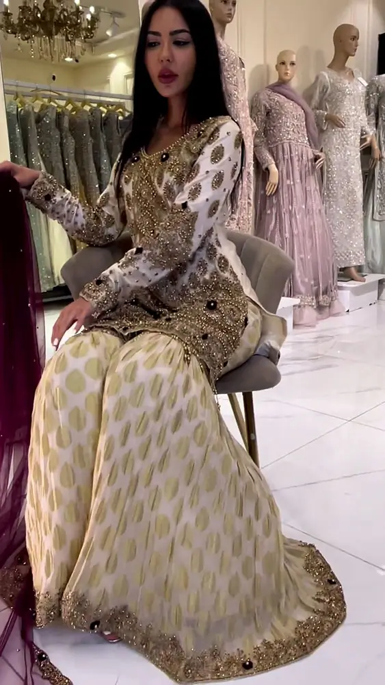 Beautiful White Designer Garara with Golden Embroidery - DN-1488