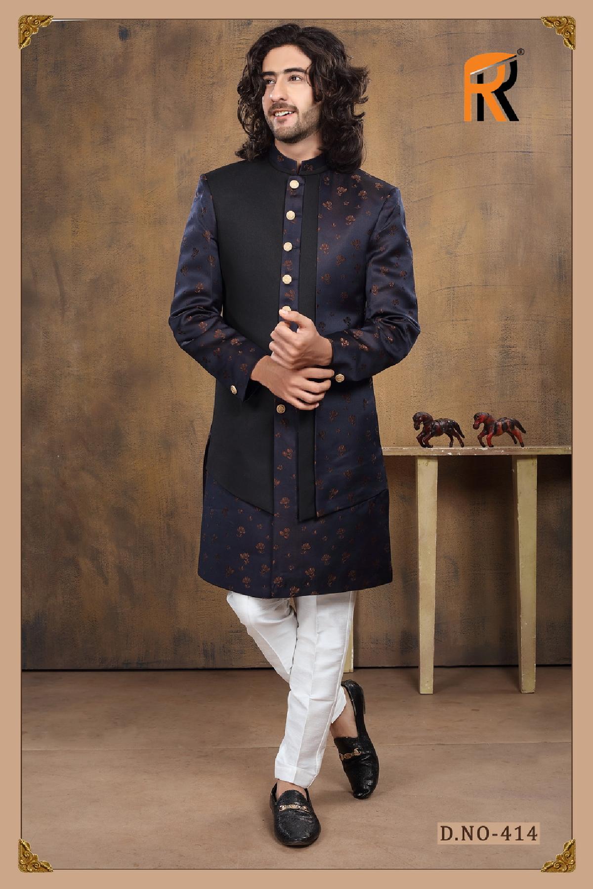 Wedding Blue and Black Groom Sherwani - DN-2048