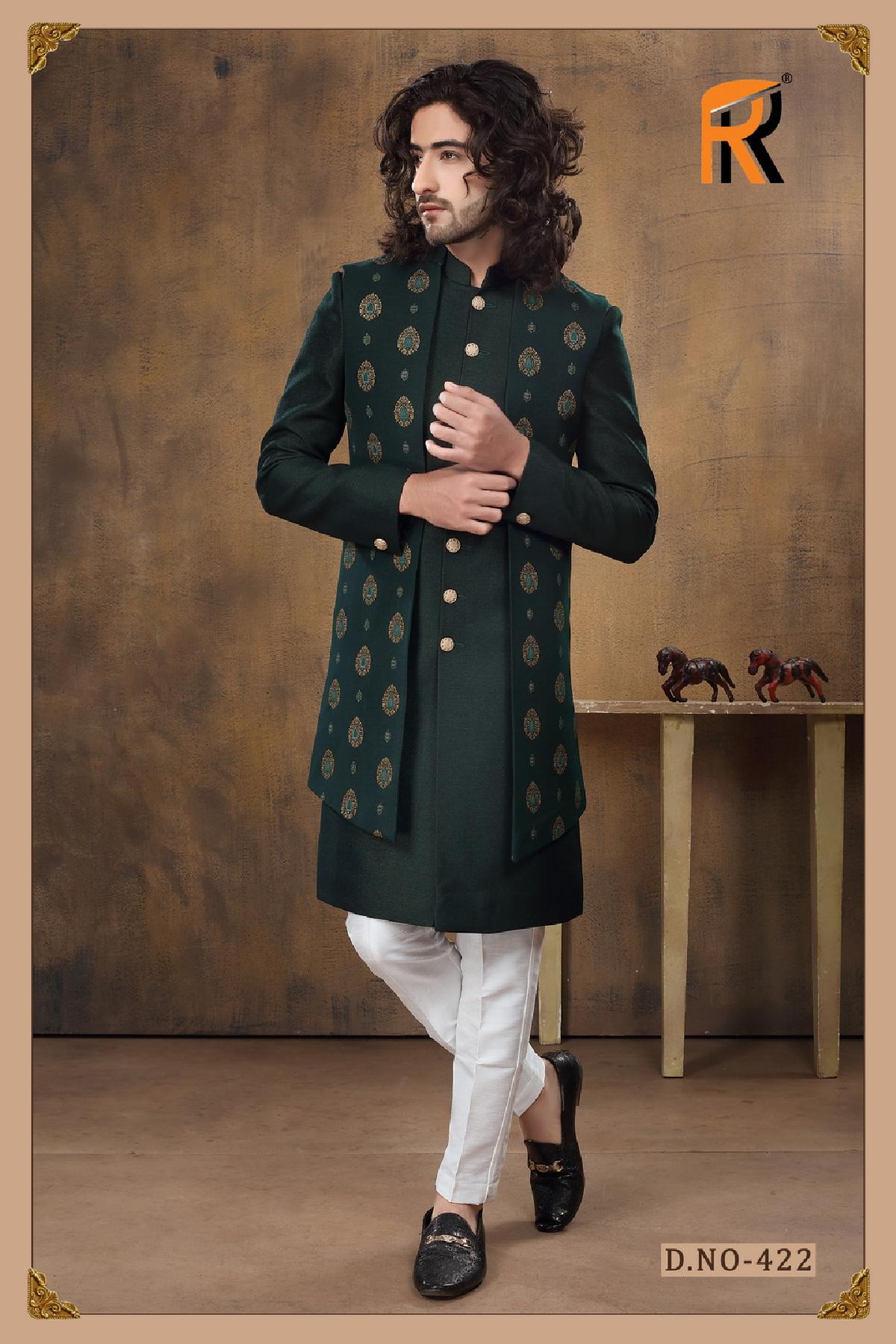 Reception dark green and half jacket groom sherwani - DN-2039