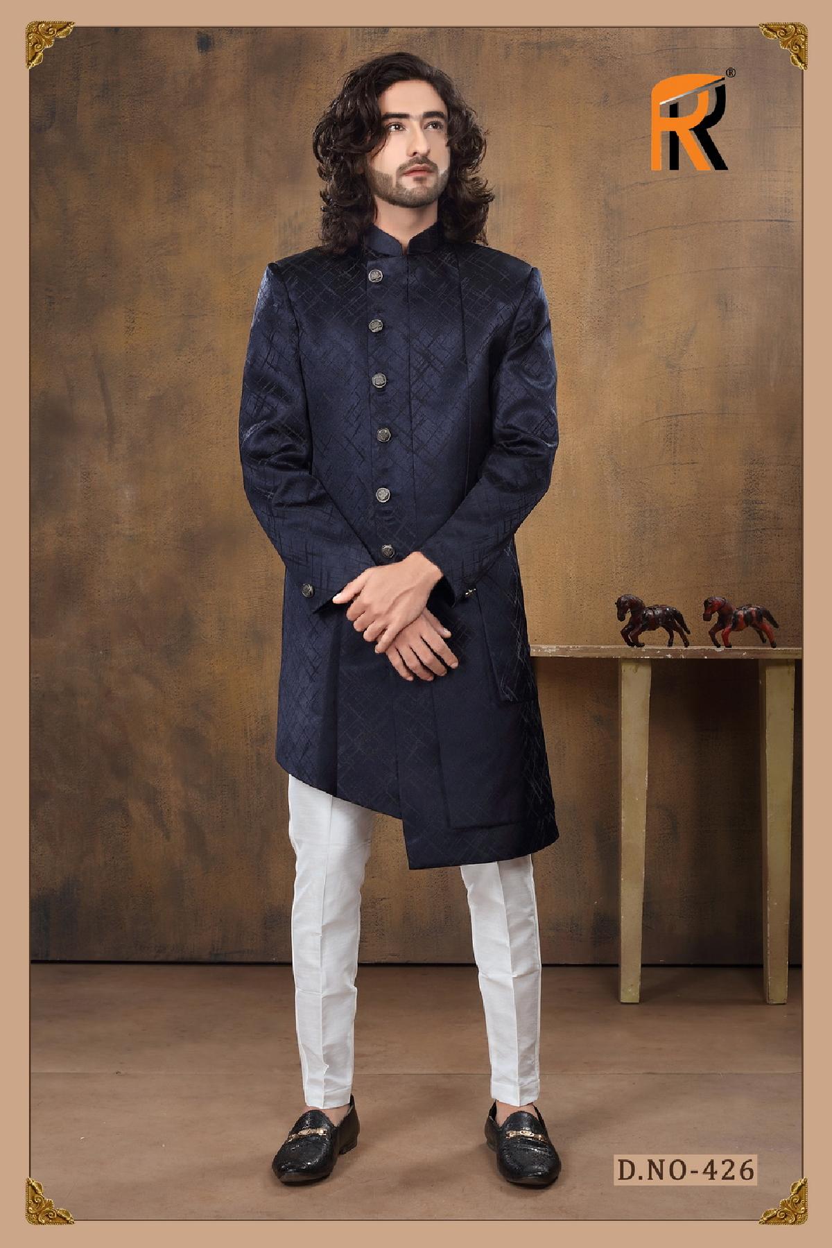 Indo Western Royal Blue Groom Sherwani - DN-2036