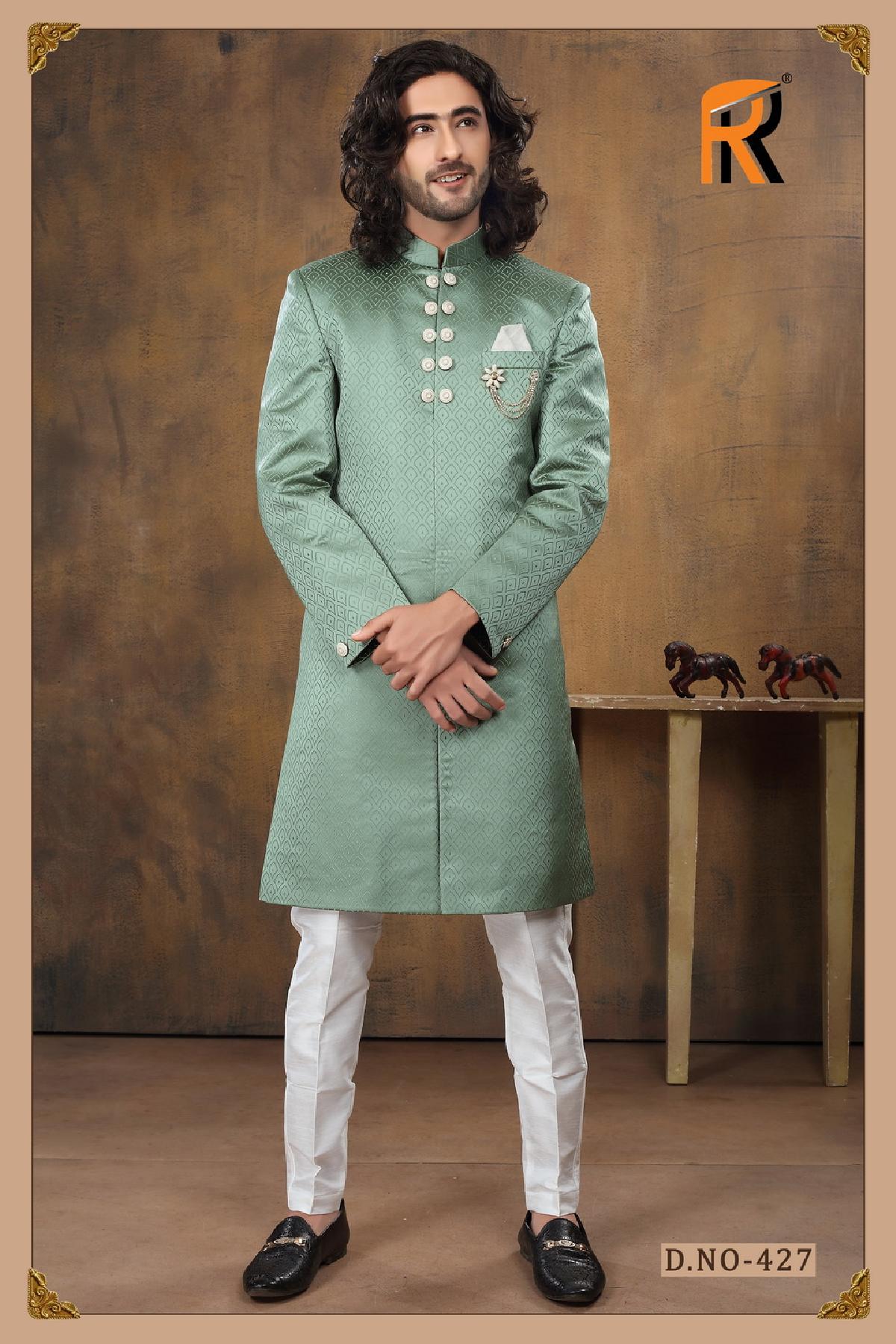 Reception sea green color groom sherwani - DN-2049