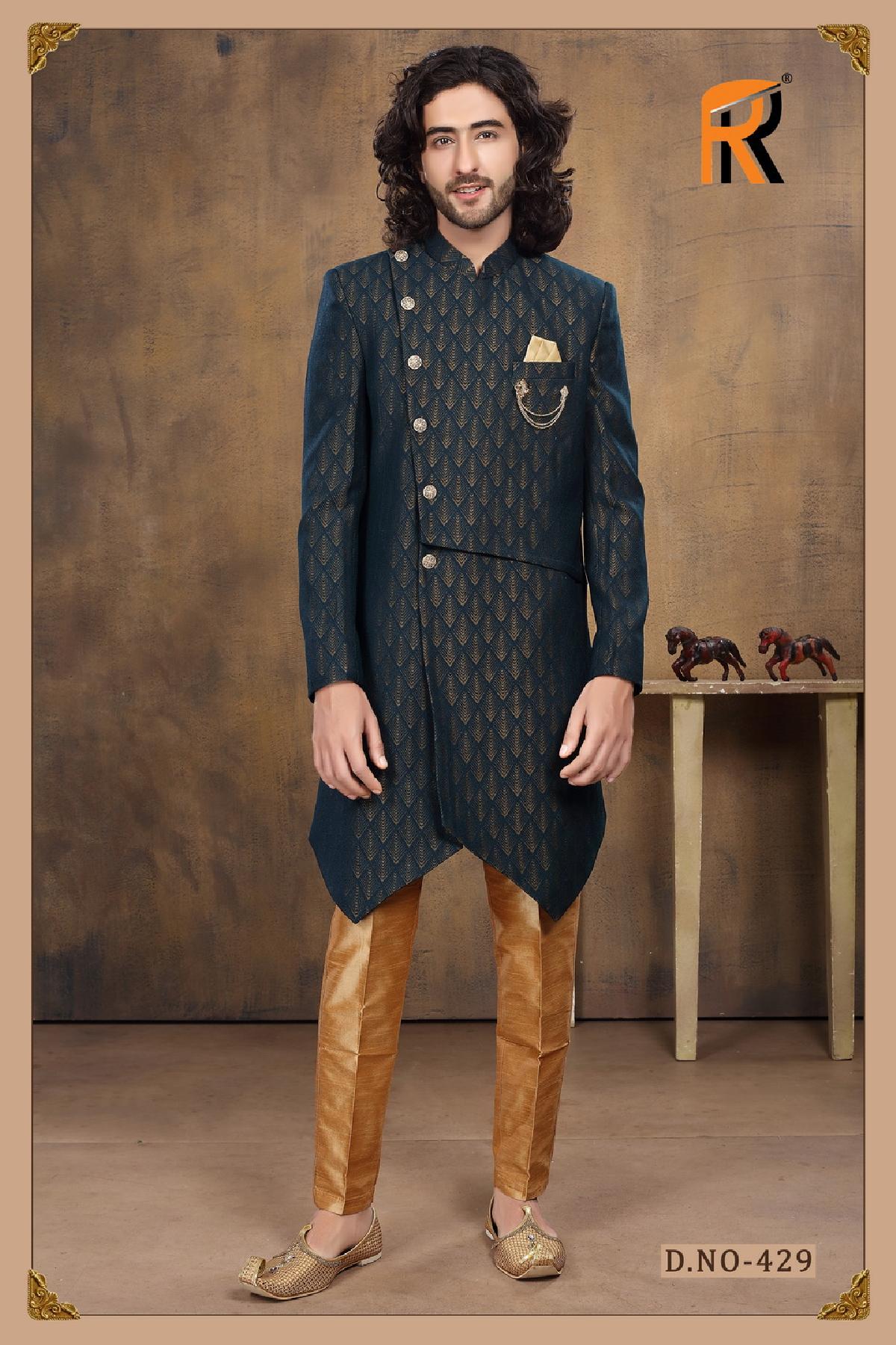 Wedding Indo Western Greenish Groom Sherwani - DN-2035