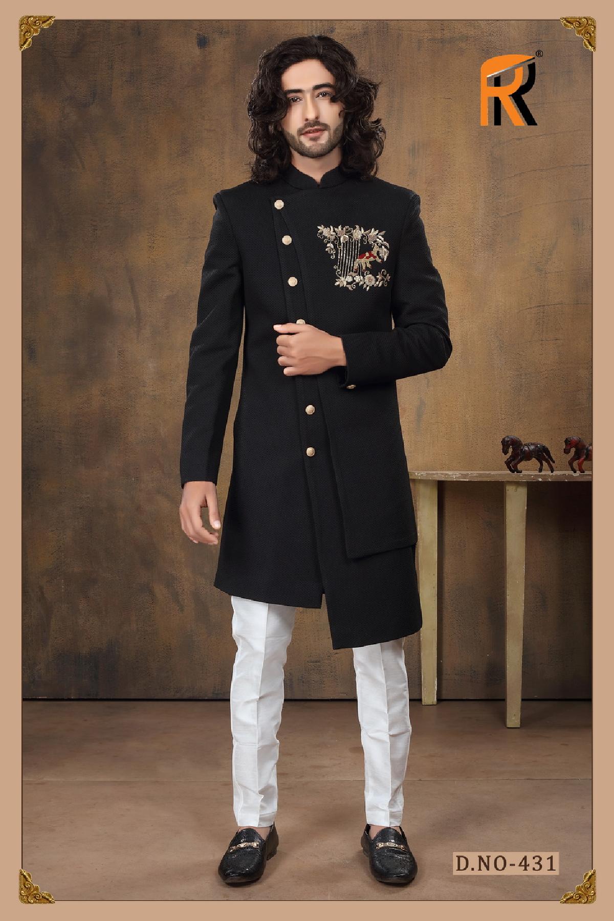Attractive Black Shiny Indo Western Groom Sherwani - DN-2034