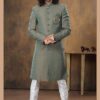 Wedding grey and green color groom sherwani with embellishment - DN-2051