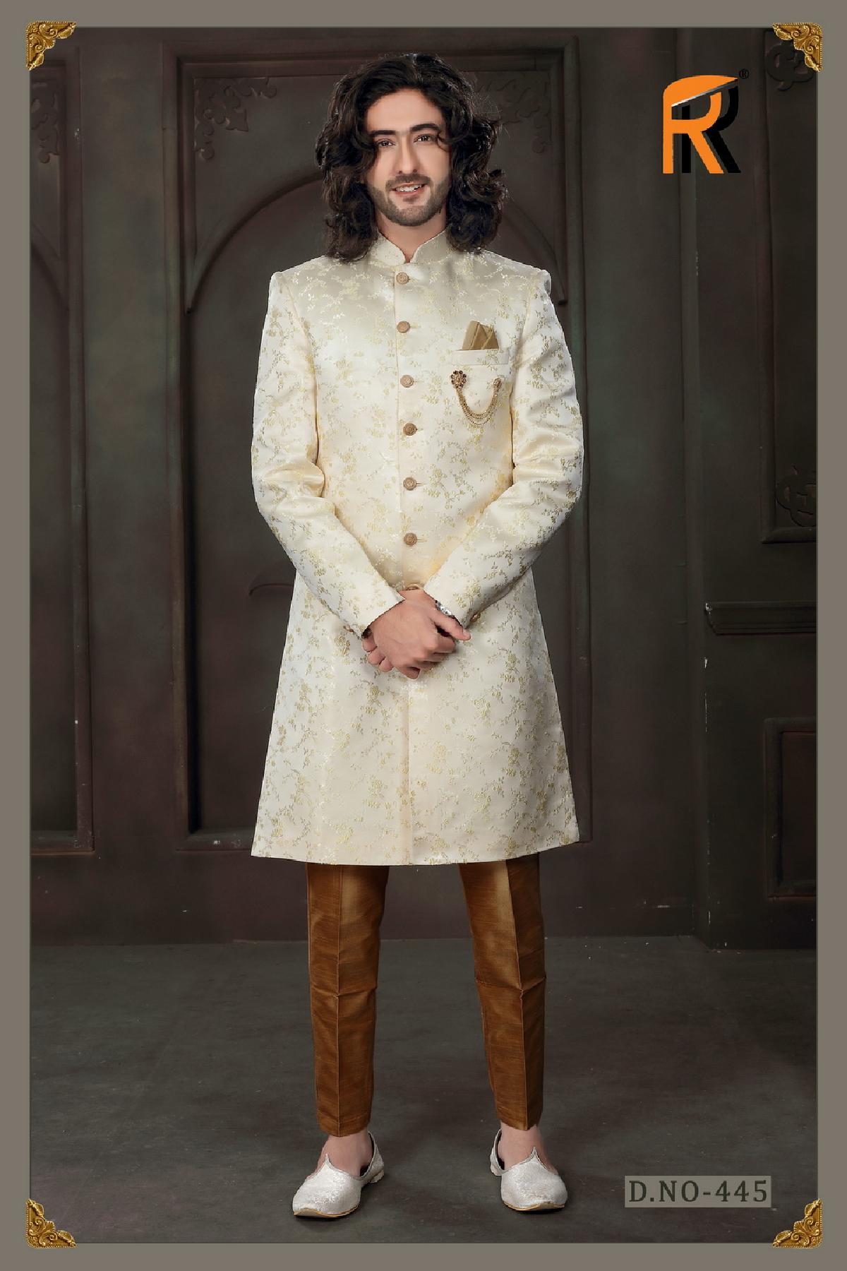 White and Golden groom sherwani - DN-2052