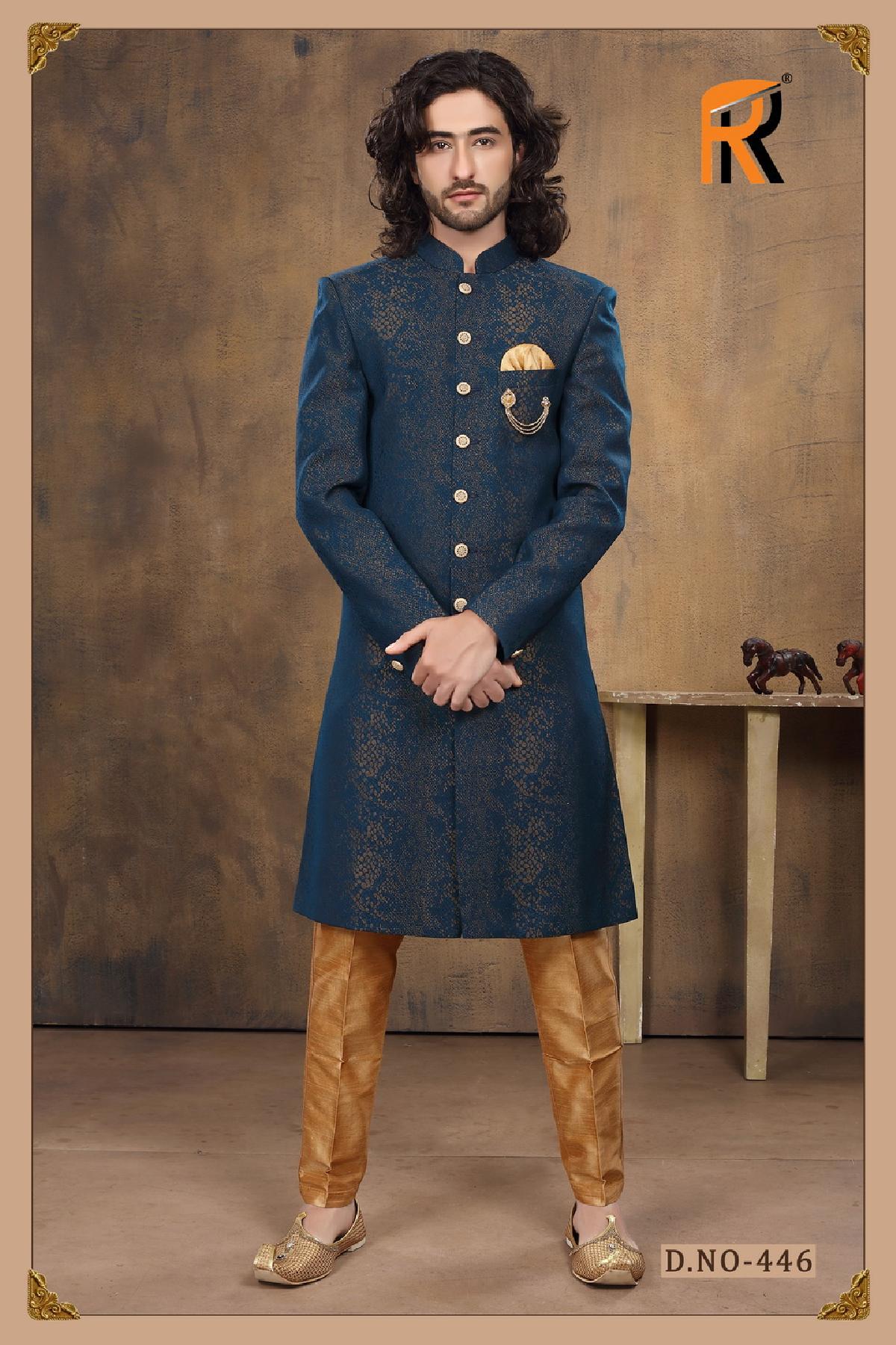 Dark Grey color groom sherwani with flower embroidery - DN-2053