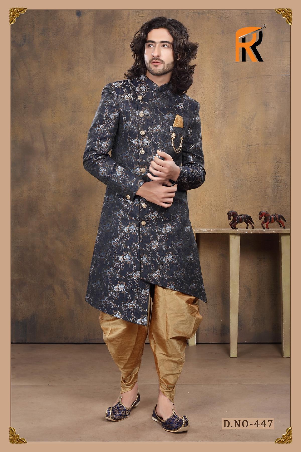 Fancy Indo Western Dark Grey Groom Sherwani - DN-2033
