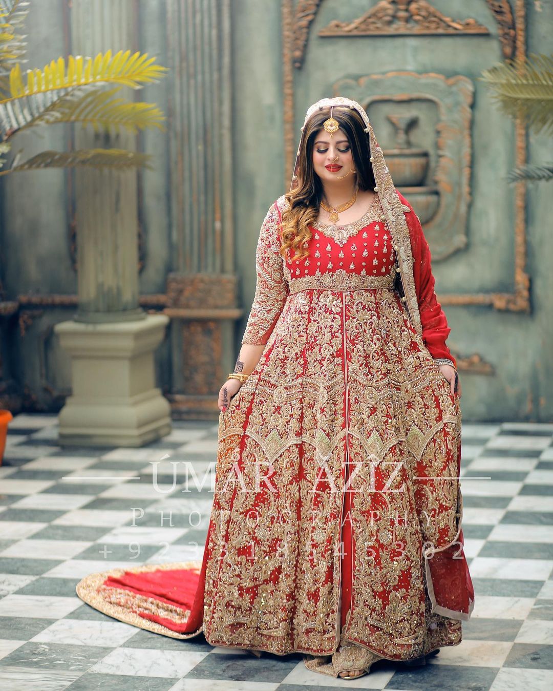Red Designer Pakistani Bridal Long Trail Split Jacket with Lehenga - DN-1531
