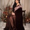 Brown Designer Velvet Partywear and Wedding Saree with Embroidery Bespoke made to order - DN-1299
