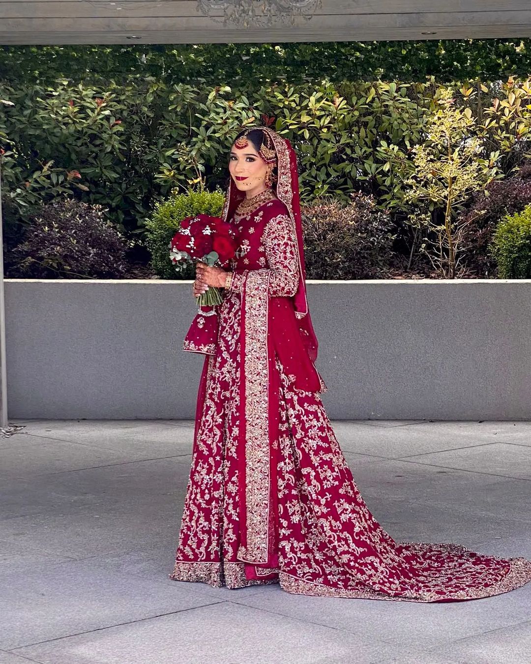 Rani Pink Pakistani Bridal Embroidered Long Trail Lehenga with Kurti - DN-1557