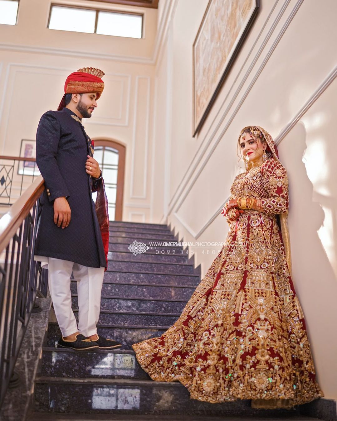 Pakistani Red Bridal Gown with Golden Embroidery - DN-1513