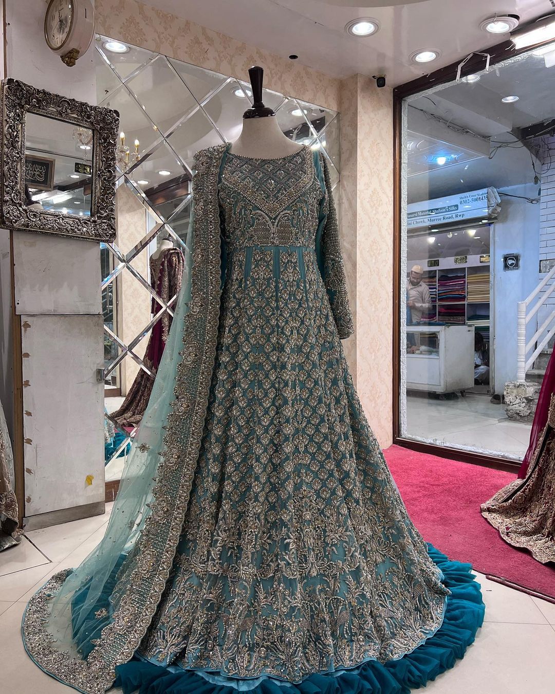 Designer Pakistani Waleema Gown with Frill andEmbellsihment - DN-1484