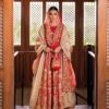 Red Pakistani Designer Long Anarkali with Lehenga with Golden Embroidery - DN-1477
