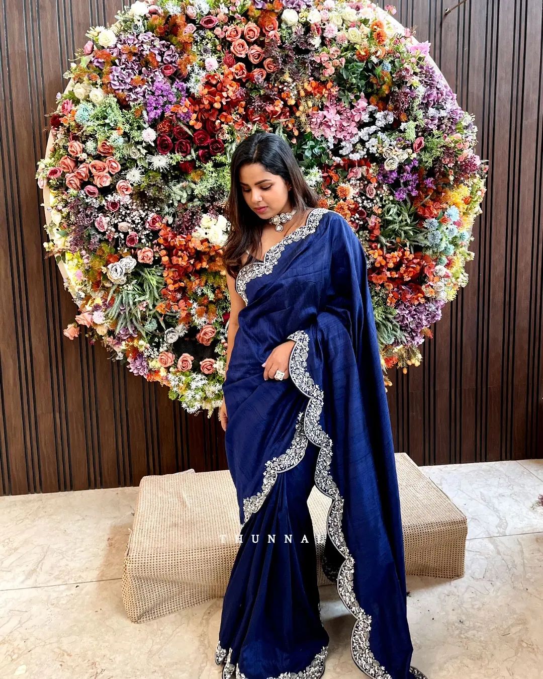 Blue Designer Partywear and wedding Silk Saree with Sequence work Bespoke made to order - DN-1301