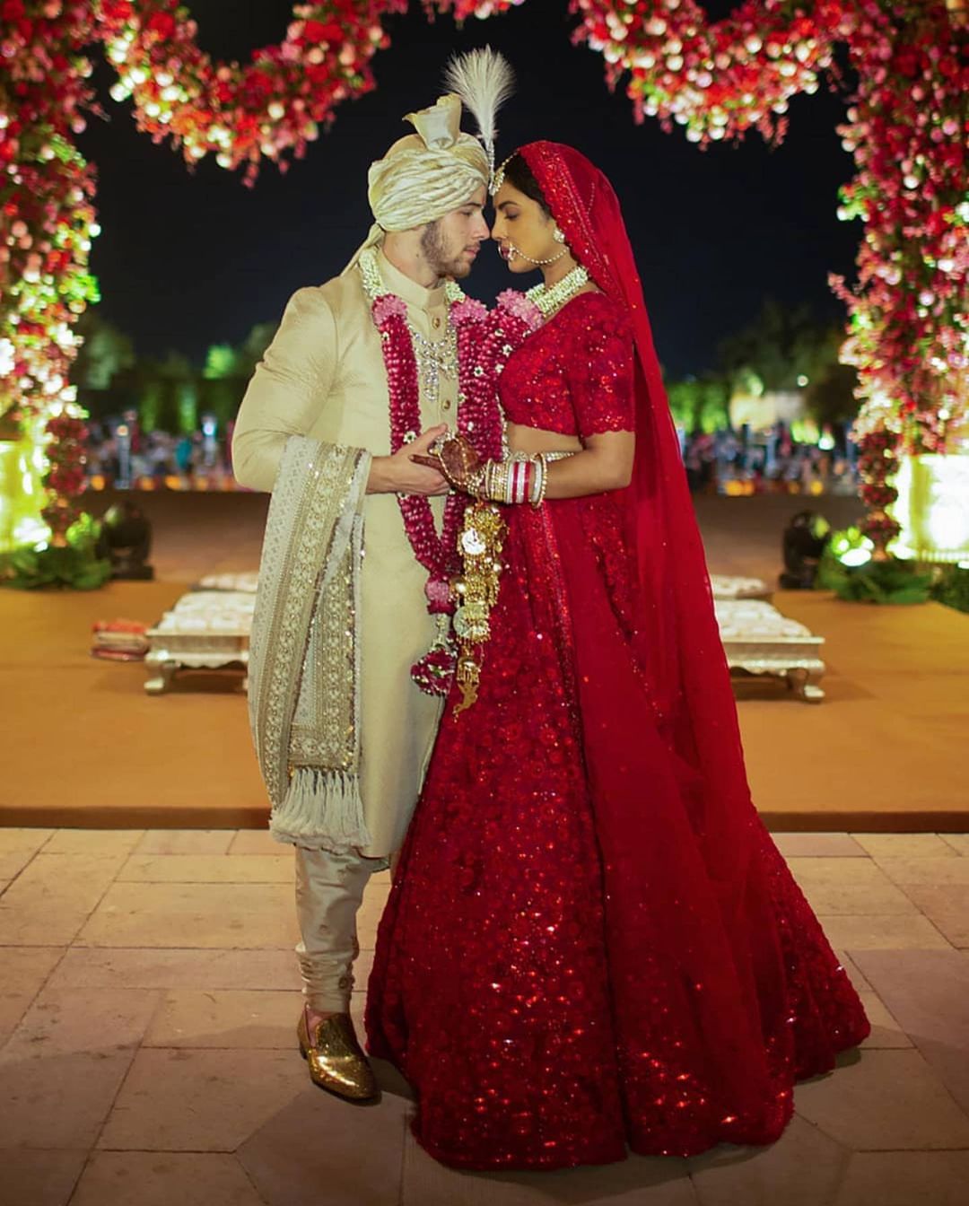 Bollywood Actress Priyanka Chopra Wedding lehenga choli with long Veil and Embellishment - DN-1355